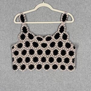 Lavie89 Crochet Crop Tank Top M/L Cream Festival Cottage Boho 70s Granny Squares